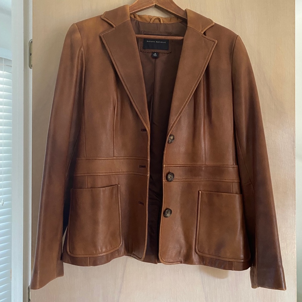 Banana Republic Caramel Brown Leather Jacket  12